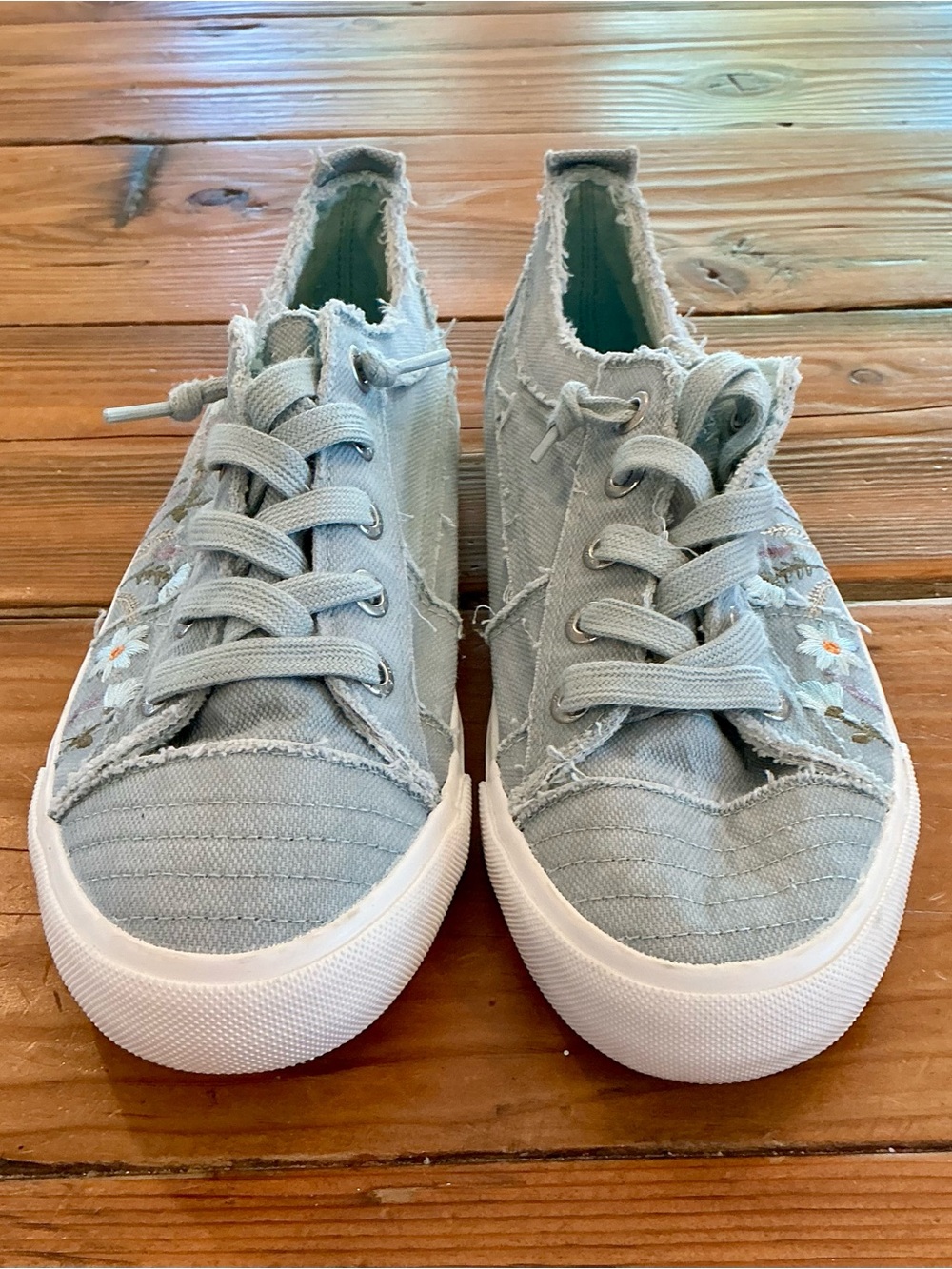 Casual Women's Light Blue Embroidered Canvas Sneakers